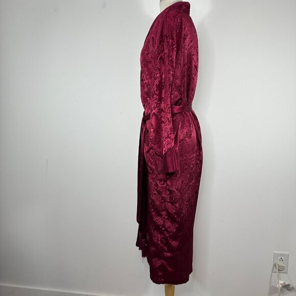 Vintage Victoria's Secret Gold Label Robe w/belt Womens P/S Maroon Floral Satin - Picture 8 of 15
